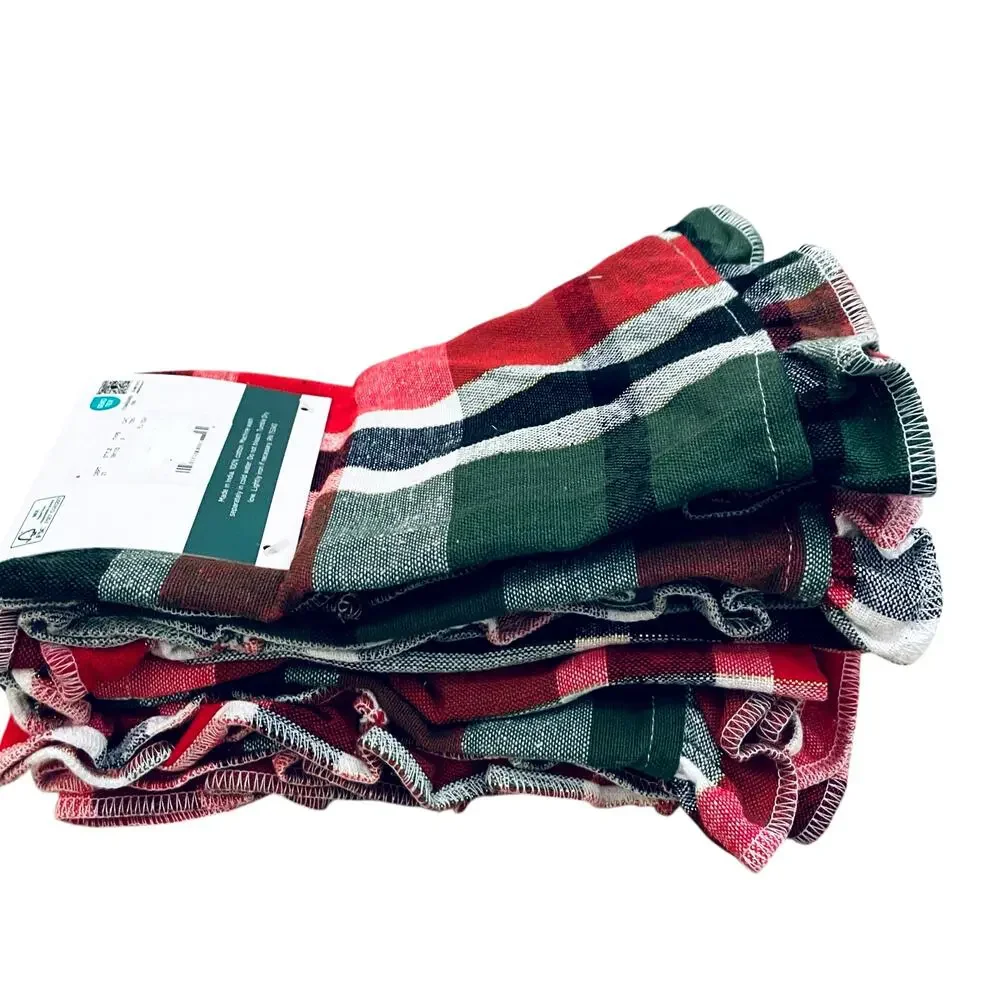 RACHEL ASHWELL Farmhouse Set 6 Christmas Plaid Cloth Napkins Red Green Gold NWT